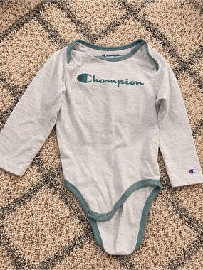 Champion Light Gray Long Sleeve Bodysuit with Teal Trim